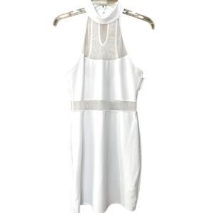 Bebe Y2K Mesh Bodycon Halter Mini Dress – White (Small) NEW